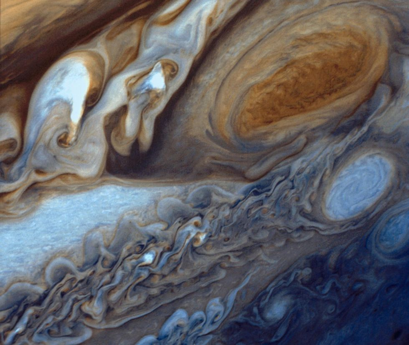 Una foto cercana de la Gran Mancha Roja de JĂşpiter, capturada por la sonda Voyager 1 (Imagen: NASA).